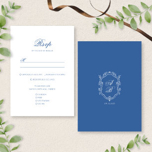 Cartons Réponse Élégant Monogramme bleu Crest Mariage de script of