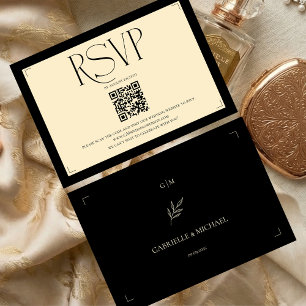 Cartons Réponse Élégant Monogramme Crème et Noir de Mariage
