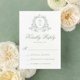 Cartons Réponse Élégant Monogramme de Mariage à Fleurs de Crête de