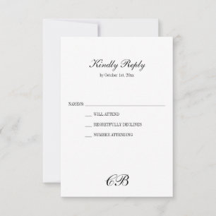 Cartons Réponse Élégant Monogramme de Mariage en Écriture Noir et