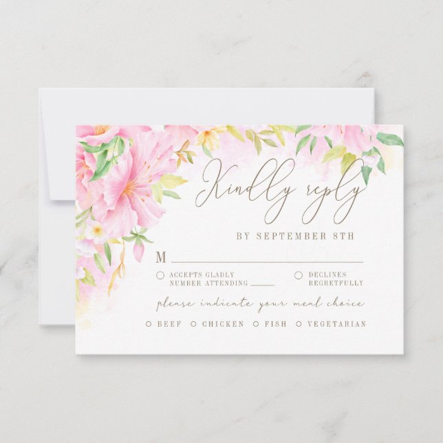 Cartons Réponse Élégant Monogramme Floral Blush Pink Meal Choice (Devant)