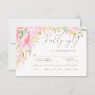 Cartons Réponse Élégant Monogramme Floral Blush Pink Meal Choice