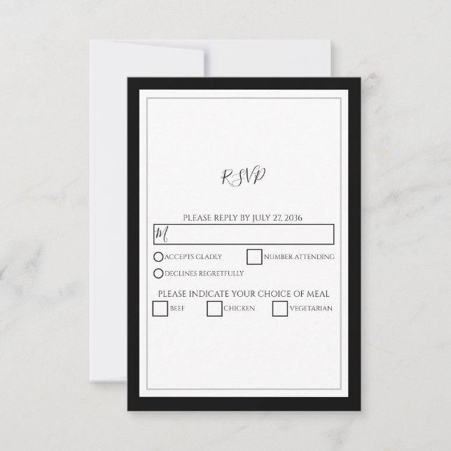 Cartons Réponse Élégant Monogramme Mariage noir et blanc (Devant)