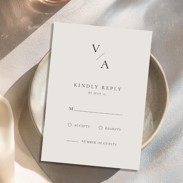 Cartons Réponse Élégant Monogramme moderne Mariage noir et ivoire (Créateur téléchargé)