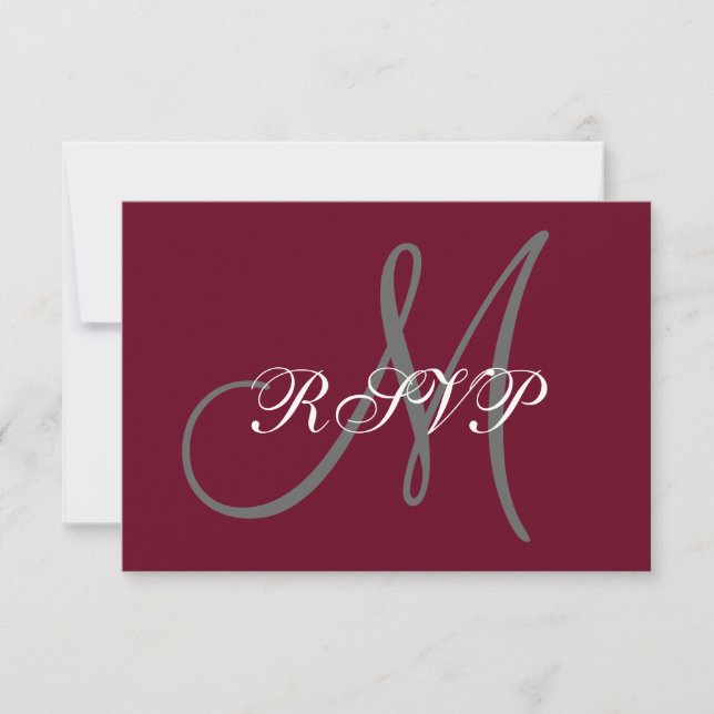 Cartons Réponse Élégant Monogramme Script Burgundy Grey Wedding RS (Devant)