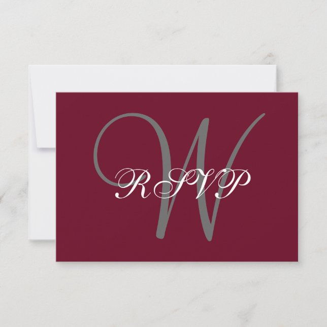 Cartons Réponse Élégant Monogramme Script Burgundy Grey Wedding RS (Devant)