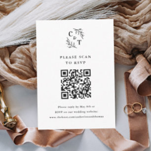 Cartons Réponse Élégant Monogramme vert Feuille Mariage QR Code