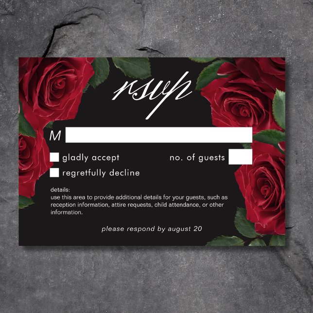 Cartons Réponse Élégant Moody Blood Red Roses Floral No Dinner (Elegant Moody Blood Red Roses Floral No Dinner RSVP Card)