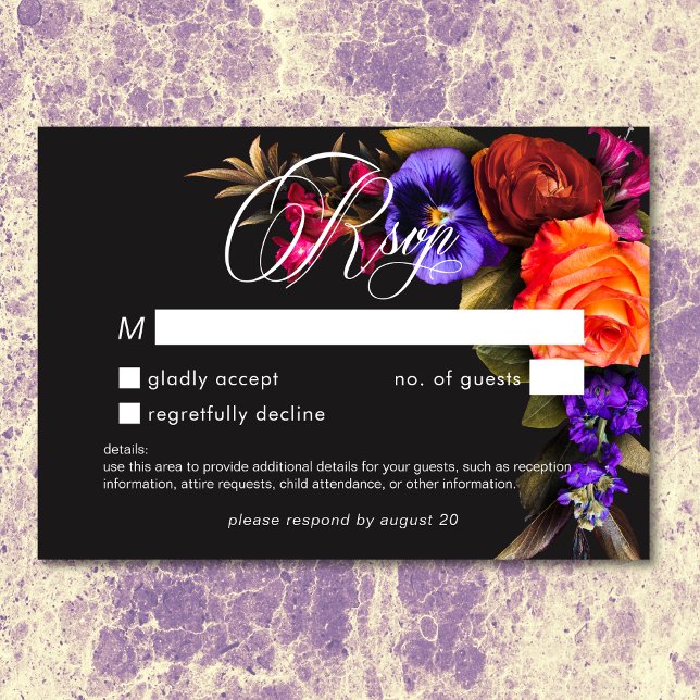 Cartons Réponse Élégant Moody Vibrant coucher de soleil Floral San (Elegant Moody Vibrant Sunset Floral No Dinner RSVP)