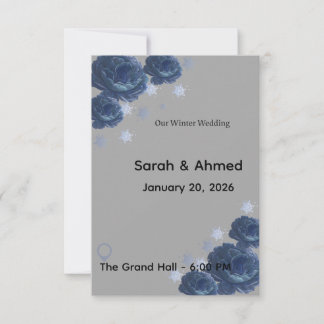 Cartons Réponse Elegant Navy Blue & Gold Winter Floral Wedding Inv