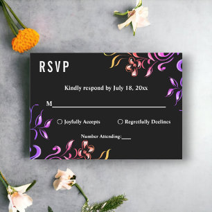 Cartons Réponse Elégant Neon Lumières Rose Black Floral Mariage