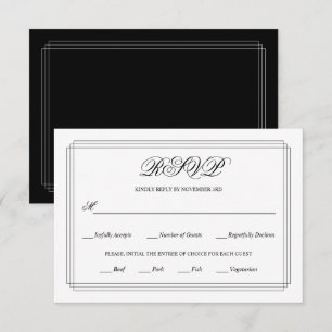 Cartons Réponse Elégant noir, blanc frontière Vieux mariage argent