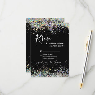 Cartons Réponse Élégant Pailleté Brillants Strass Noir Moderne