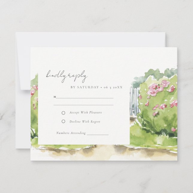 Cartons Réponse Elégant Pastel Aquarelle Cottage Jardin Mariage (Devant)