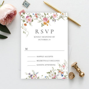 Cartons Réponse Élégant Pastel rose Boho Fleurs sauvages Mariage