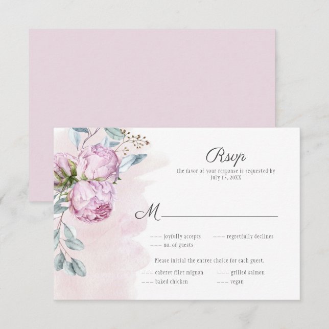 Cartons Réponse Elégant Peonies Roses Sage Mariage de verdure (Devant / Derrière)