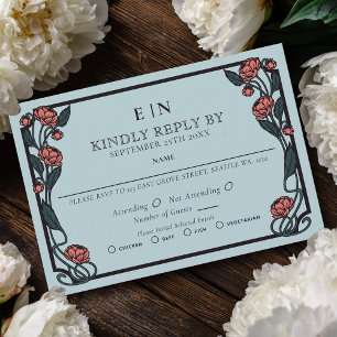 Cartons Réponse Élégant Pivoine Rose Art Nouveau Fleurs Mariage