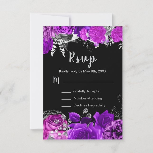 Cartons Réponse Elegant Purple and Silver Flowers Sweet Sixteen  (Devant)
