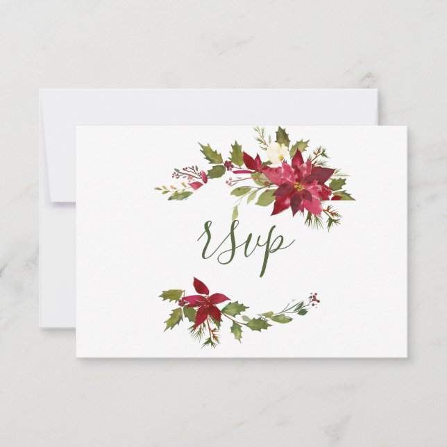 Cartons Réponse Élégant Red Poinsettia site Mariage de Noël (Devant)