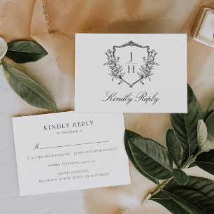 Cartons Réponse Élégant régence Floral Crest Monogram Mariage