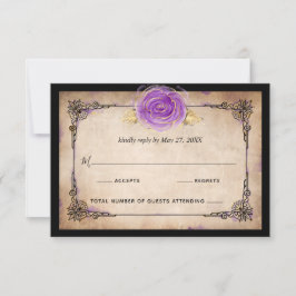 Cartons Réponse Elégant Rose aquarelle Rustique Mariage violet or