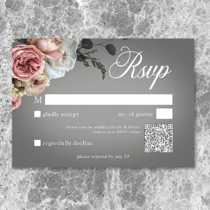 Cartons Réponse Élégant rose blanc Rose gris Mariage QR