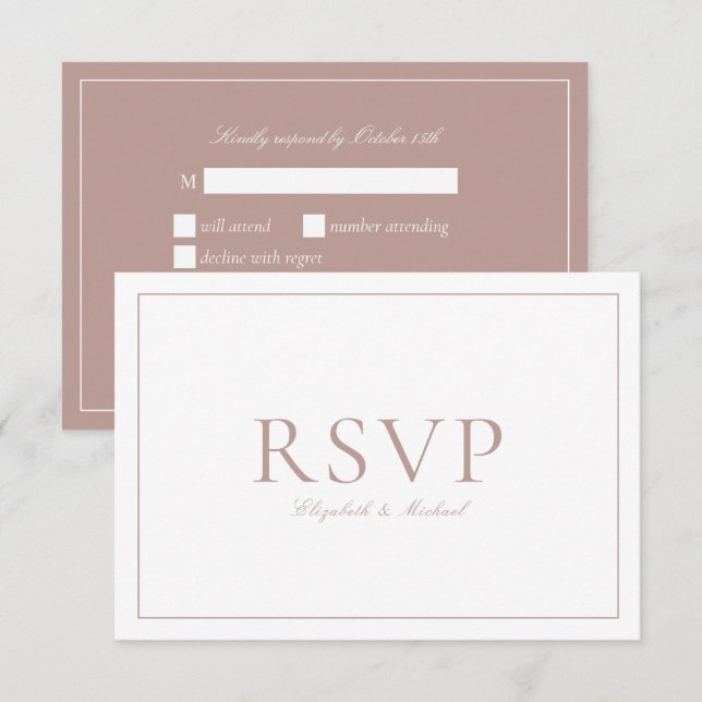 Cartons Réponse Élégant Rose Dusty Calligraphie Script Mariage RSV (Devant / Derrière)