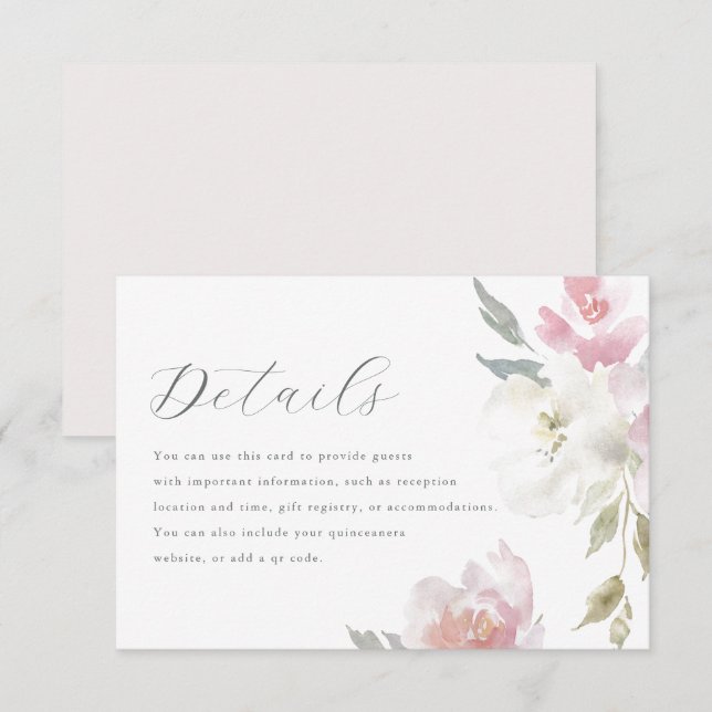 Cartons Réponse Elegant rose Floral Quinceanera Détails sur le cli (Devant / Derrière)