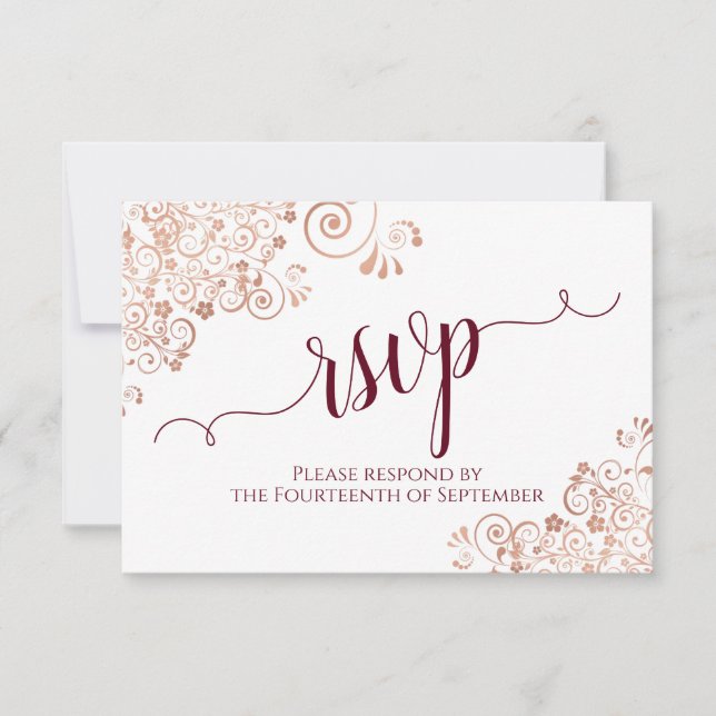 Cartons Réponse Élégant Rose Gold & Burgundy Mariage de calligraph (Devant)
