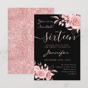 Cartons Réponse Élégant Rose Gold Sweet 16 Parties scintillant Flo