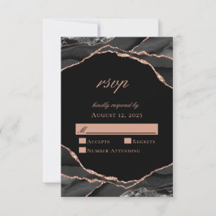 Cartons Réponse Élégant Rose noir Gold Foil Mariage Agate