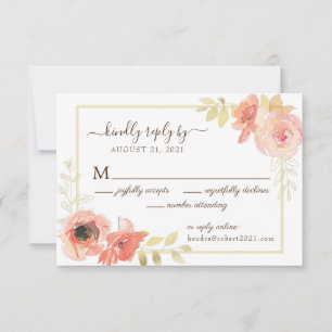 Cartons Réponse Élégant rose & or Floral Répondre Mariage en ligne
