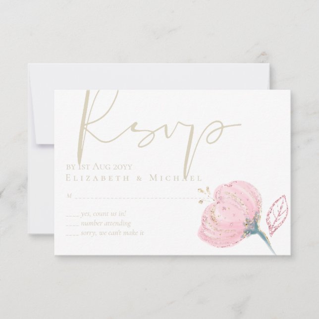Cartons Réponse Élégant Rose or moderne Mariage Étincelle (Devant)