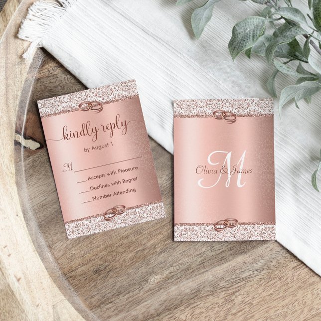 Cartons Réponse Élégant Rose Parties scintillant or Mariage (Créateur téléchargé)
