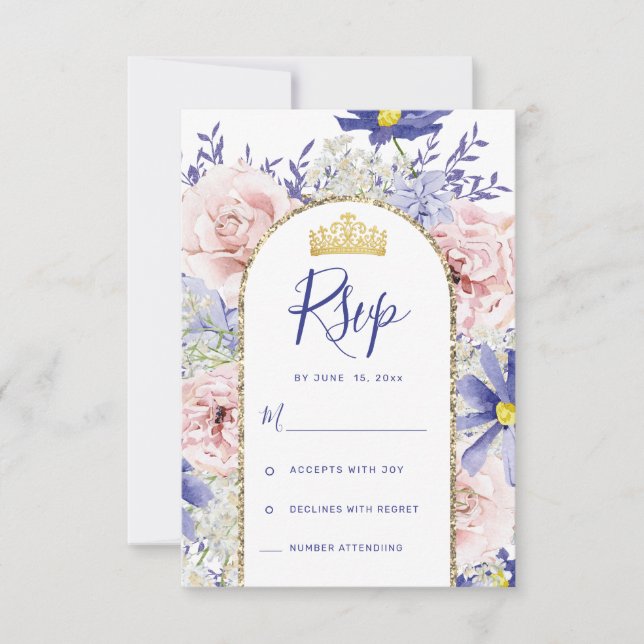 Cartons Réponse Elégant rose violet Floral Quinceañera (Devant)