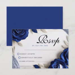 Cartons Réponse Elégant Roses bleu marine et Mariage Parties scint