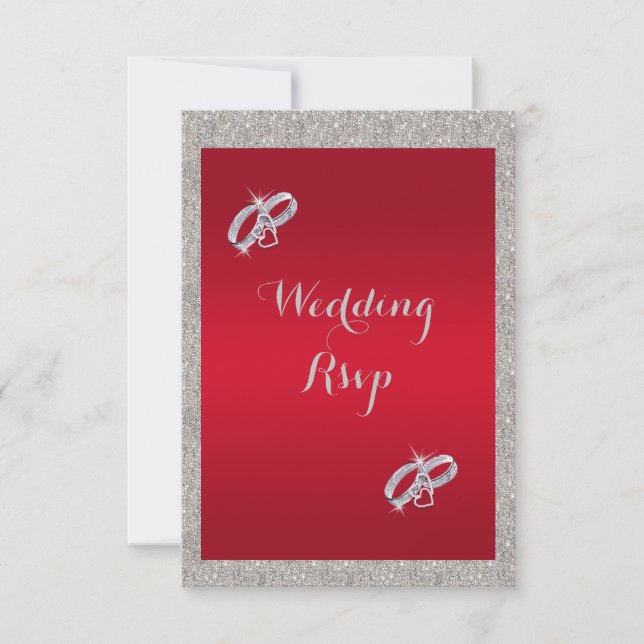 Cartons Réponse Élégant Rouby Rouge & Mariage de Bagues Argent Spa (Devant)