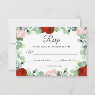 Cartons Réponse Elégant Rouge Blush Rose Mariage vert