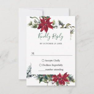 Cartons Réponse Elégant rouge Poinsettia Aquarelle Pine Mariage