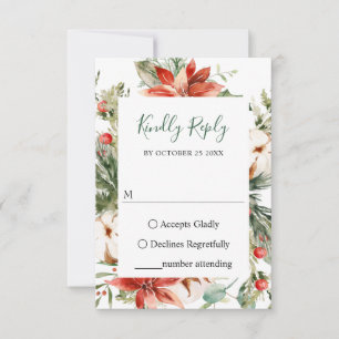 Cartons Réponse Elégant rouge Poinsettia Aquarelle Pine Mariage