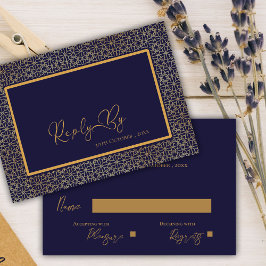 Cartons Réponse Elégant Royal Blue Gold Intricate Design Mariage