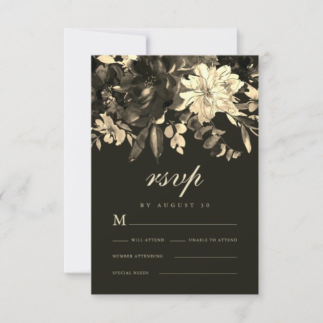 Cartons Réponse Élégant Rustique Automne Mariage Floral (Devant)