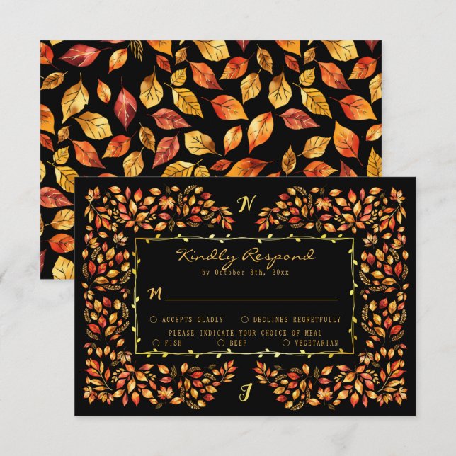 Cartons Réponse Élégant Rustique Terracotta Automne Feuilles Maria (Devant / Derrière)
