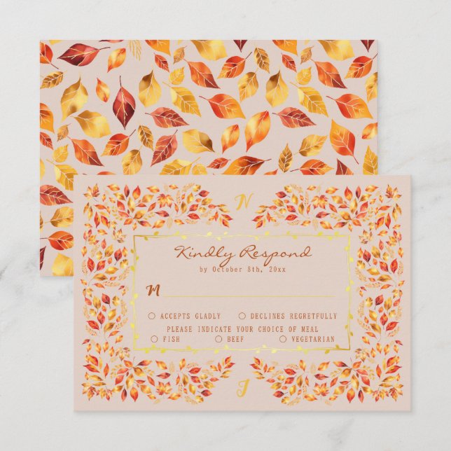 Cartons Réponse Élégant Rustique Terracotta Automne Feuilles Maria (Devant / Derrière)