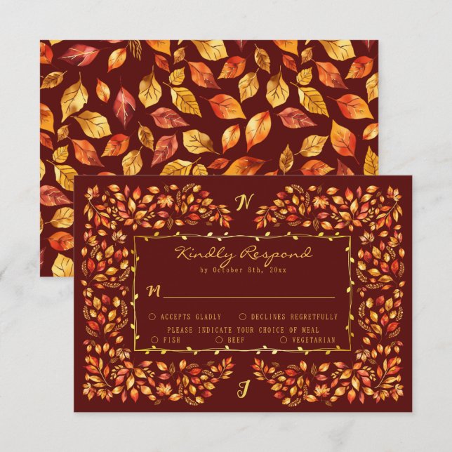 Cartons Réponse Élégant Rustique Terracotta Automne Feuilles Maria (Devant / Derrière)