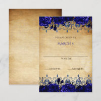 Élégant Rustique Vintage Bleu Royal Floral
