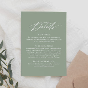 Cartons Réponse Elegant Sage Green Calligraphy Détails du Mariage