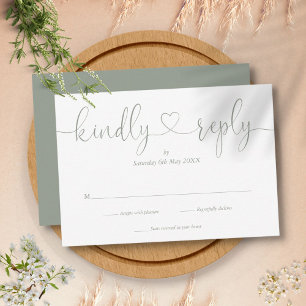 Cartons Réponse Élégant Sage Green Script Heart Répondre Kindly