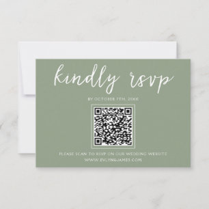 Cartons Réponse Élégant Sage Green Script QR Code Site Mariage