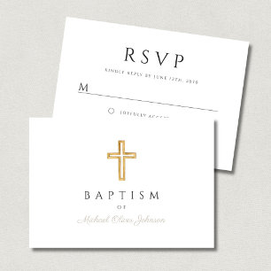 Cartons Réponse Élégant Script de type Taupe Religieux Croix Baptê